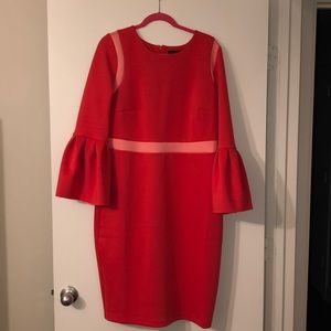Pink form fitting bell sleeve dress
